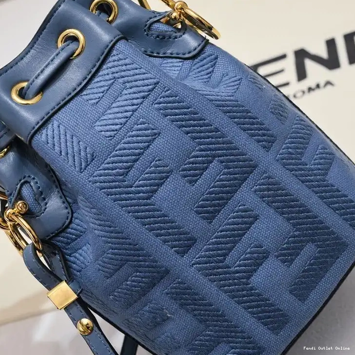 Cheap Handle Motif In Canvas with Blue Fendi Bag Woven Mon Tresor Mini Bucket FF 0616